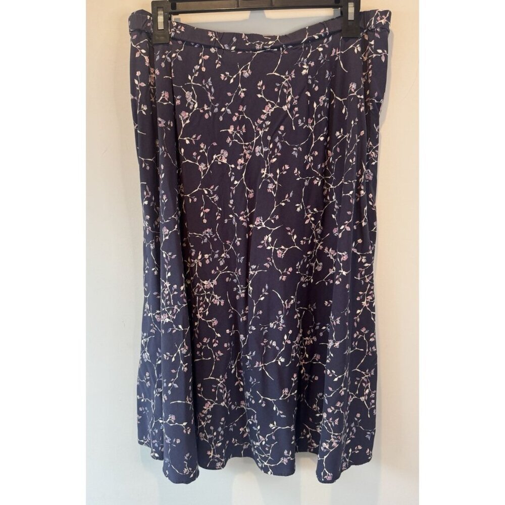 J Jill Womens Blue Floral Print Midi Skirt M Feminine Dark Romantic Cottage Core - Picture 4 of 8
